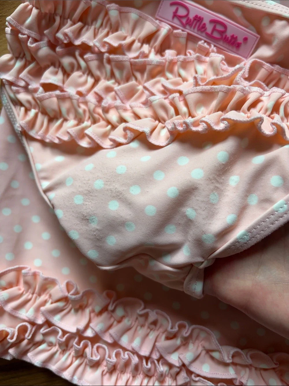 RuffleButts Toddler Girls Rash Guard 2-Piece Swimsuit Pink Polka Dot